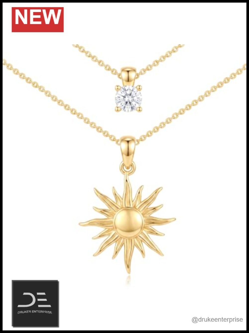 Layered 14K Gold Plated Sun Pendant Necklace for Women